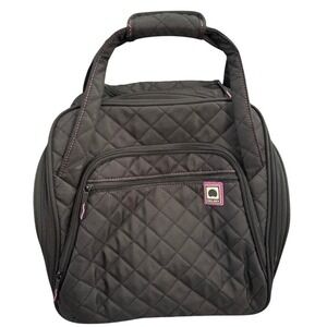 Delsey Quilted Rolling Underseat Carry On Bag Black Pink Accents Travel Luggage